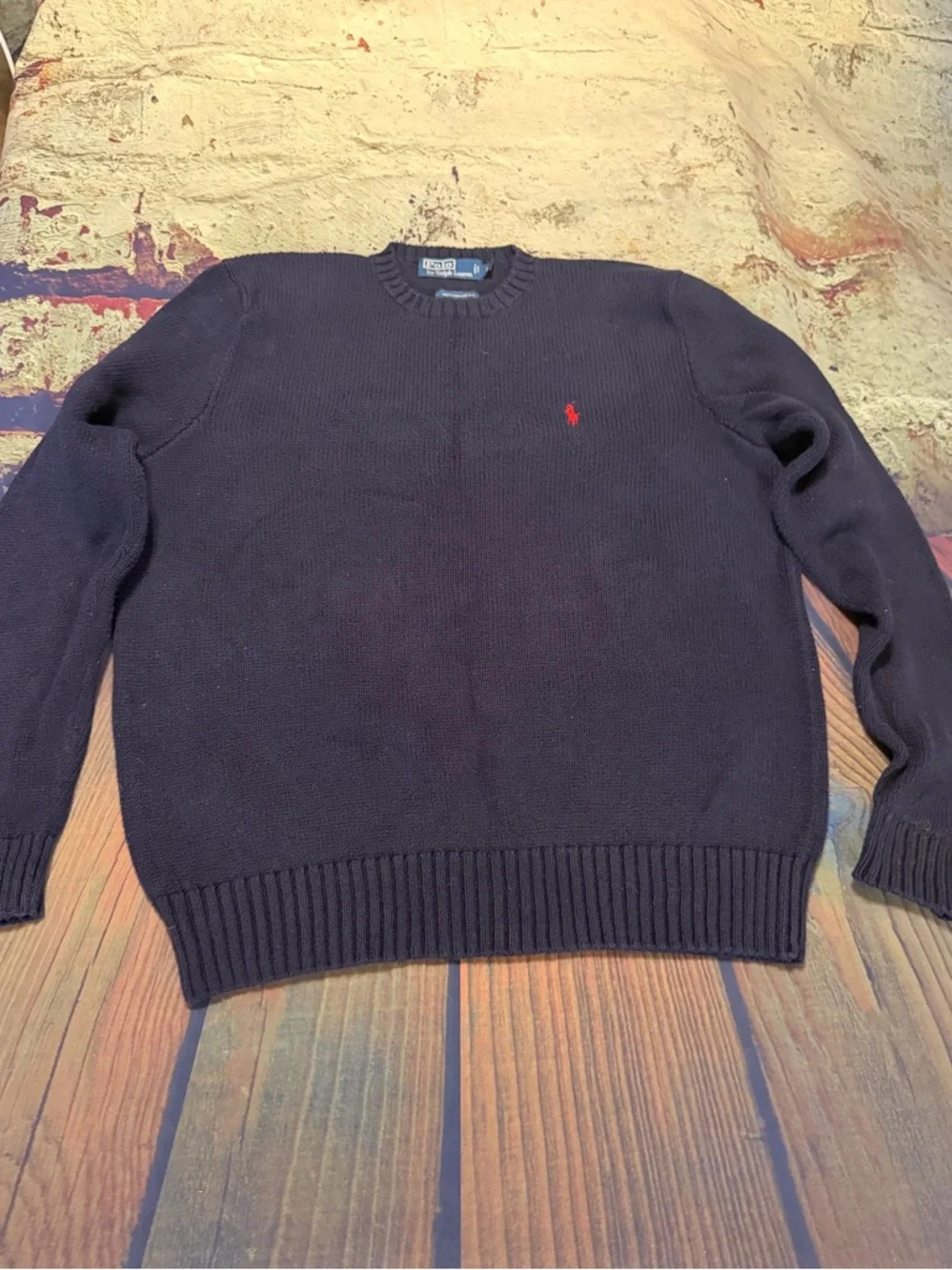 Vtg. 90’sPolo by Ralph Lauren Navy Crewneck Sweater with Red Pony